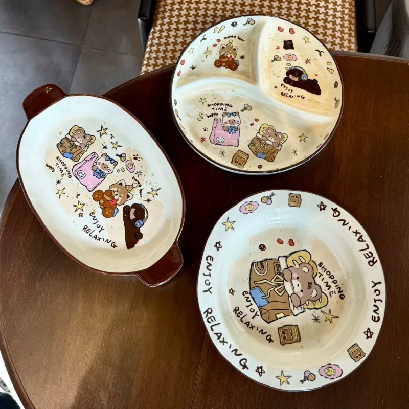 Cute Bear Ceramic Bowl and Plate Set tableware view 2