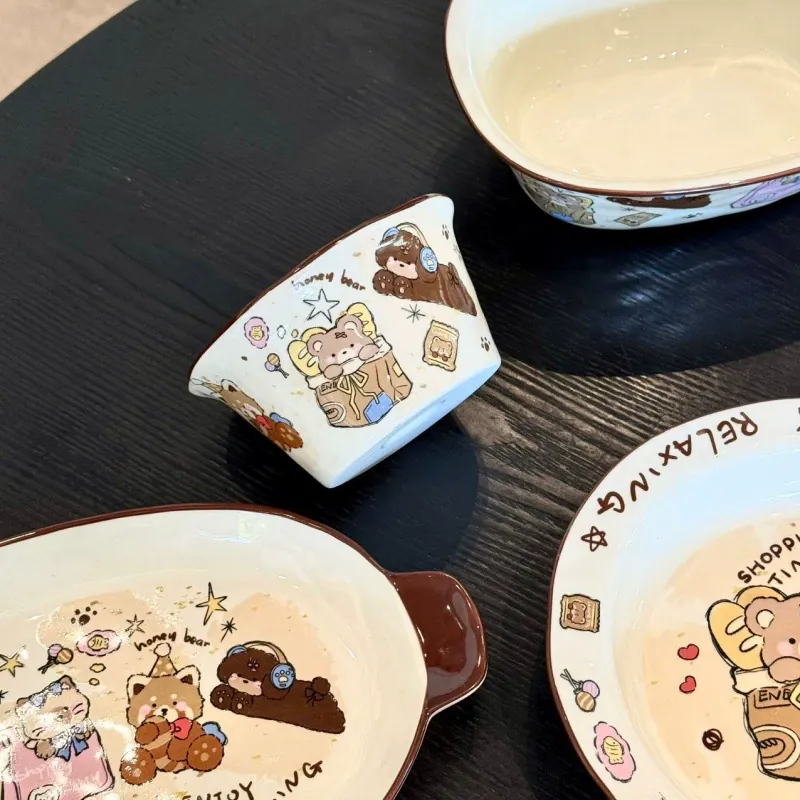 Cute Bear Ceramic Bowl and Plate Set tableware view 3