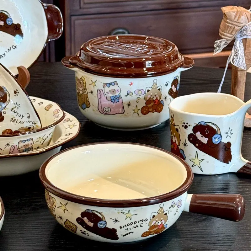 Cute Bear Ceramic Bowl and Plate Set tableware view 4