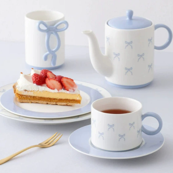 Bow Ceramic Coffee Cup and Saucer Set