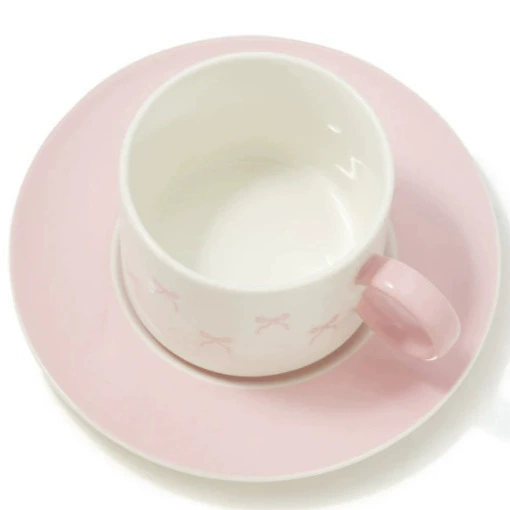 Hand Painted Bow Ceramic Coffee Cup and Saucer tableware view 2