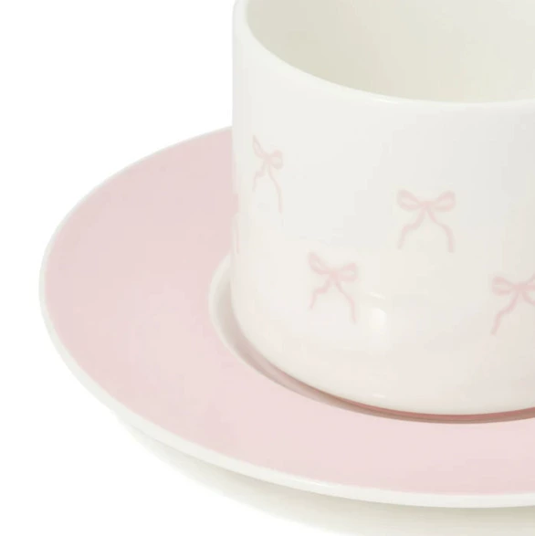 Hand Painted Bow Ceramic Coffee Cup and Saucer tableware view 3