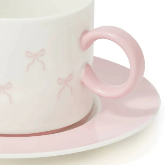 Hand Painted Bow Ceramic Coffee Cup and Saucer tableware view 4