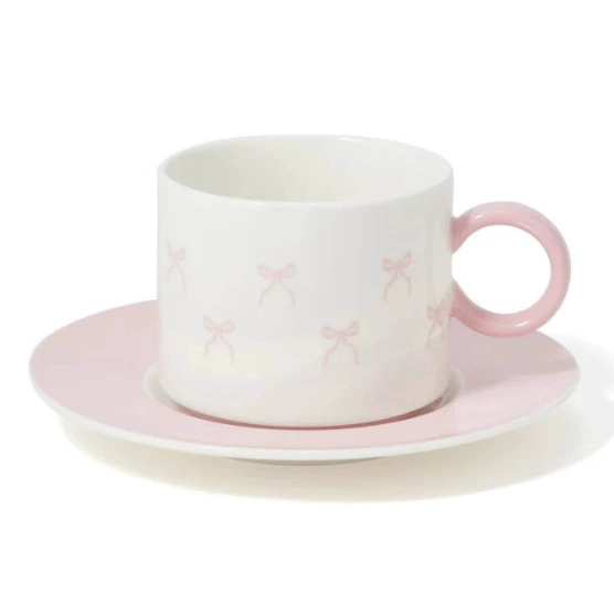 Hand Painted Bow Ceramic Coffee Cup and Saucer tableware view 5