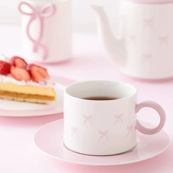 Hand Painted Bow Ceramic Coffee Cup and Saucer tableware view 6