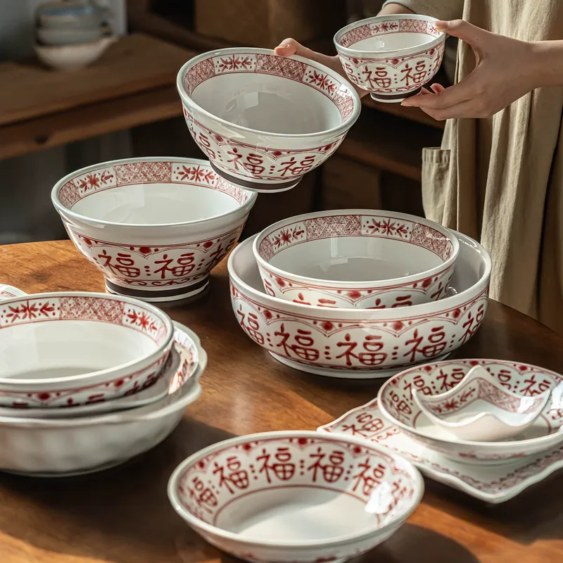 Red and Blue Fortune Ceramic Bowl tableware view 2