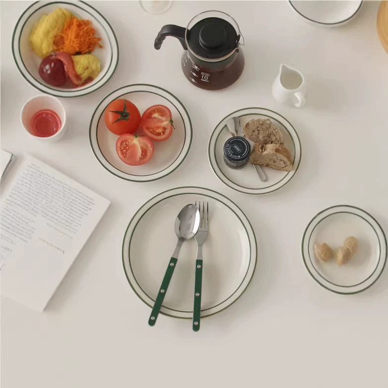 Porcelain Dinnerware Set with Green Rim