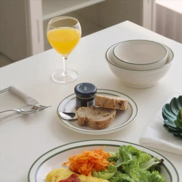 Porcelain Dinnerware Set with Green Rim tableware view 4