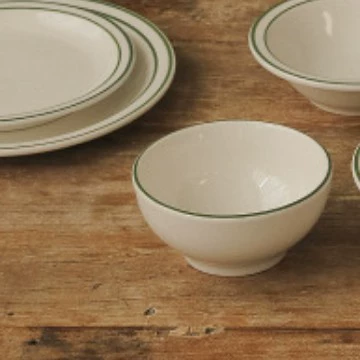 Porcelain Dinnerware Set with Green Rim tableware view 6