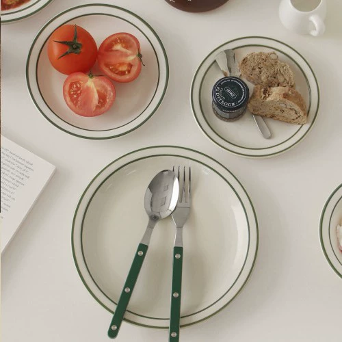 Porcelain Dinnerware Set with Green Rim tableware view 9