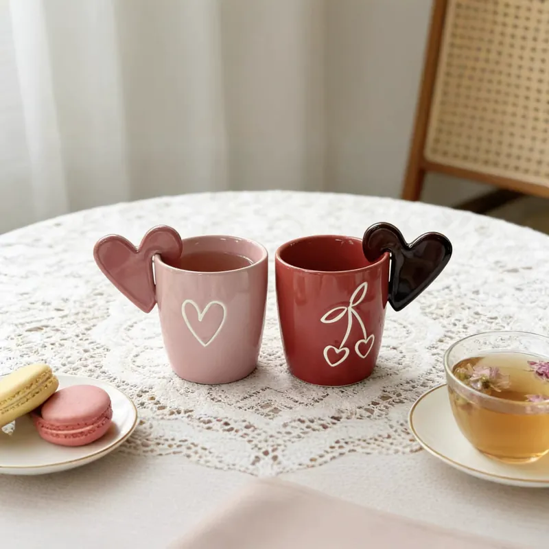 Porcelain Heart Handle Mug Set