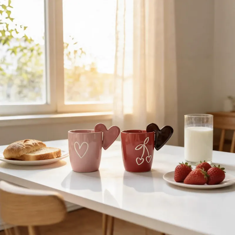 하트 손잡이 자기 머그컵 세트 tableware view 2
