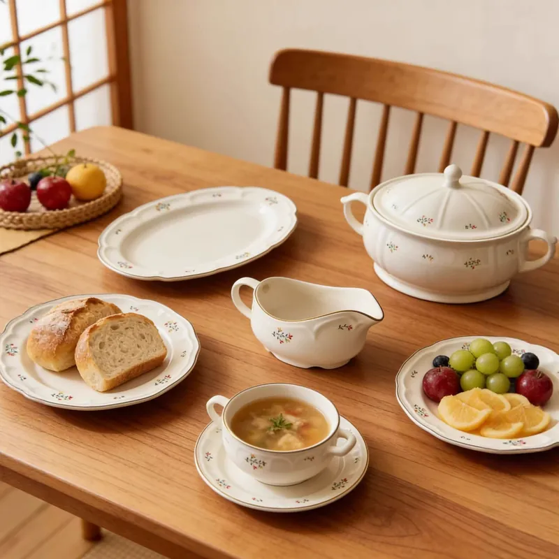 Porcelain Dinnerware Set with Floral Pattern