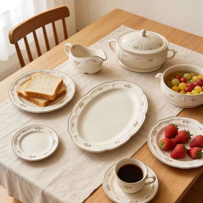 Service de table en porcelaine à motif floral tableware view 3