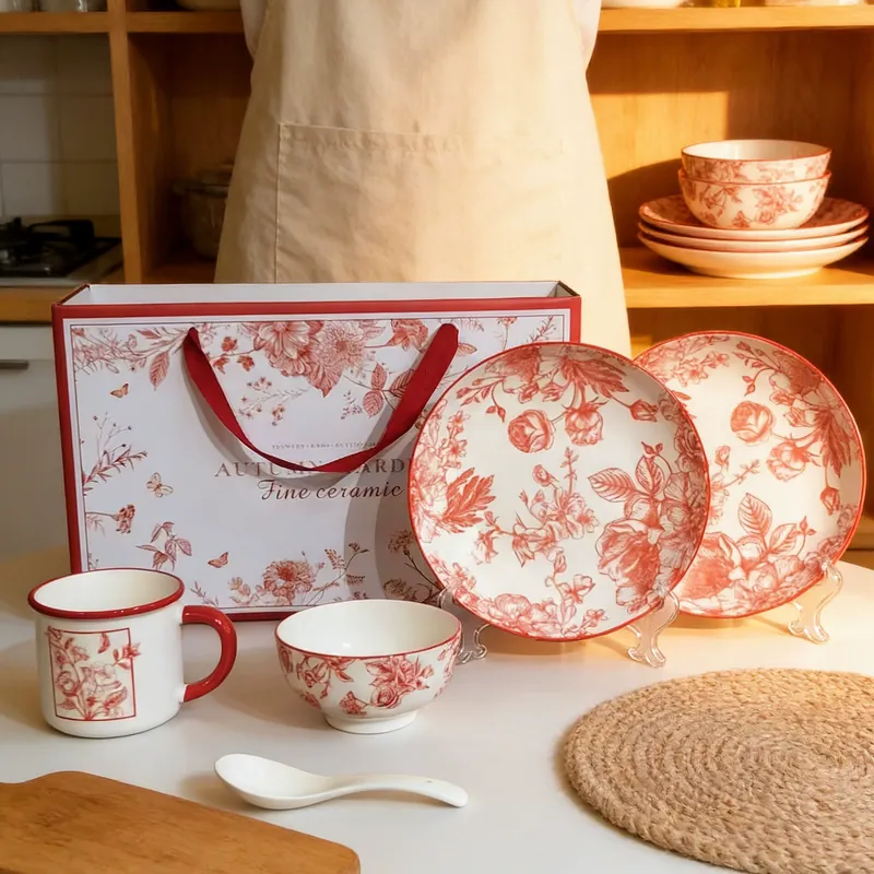 Red Rose Ceramic Dinnerware Set tableware view 2