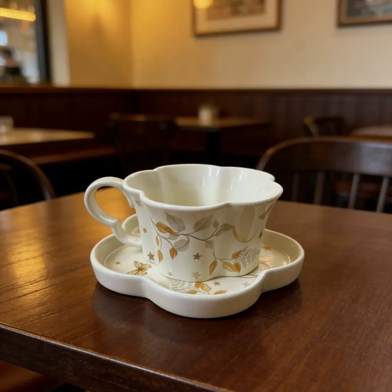 طقم فنجان قهوة وصحن سيراميك غابة tableware view 4
