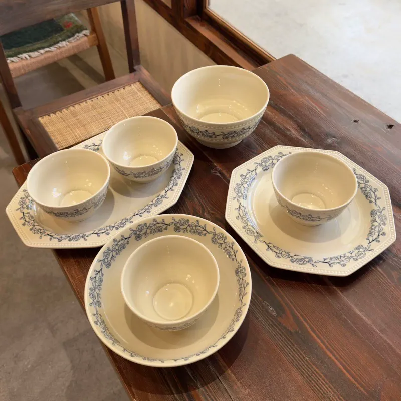طقم وعاء وطبق بورسلين وردة مرسومة يدوياً tableware view 2