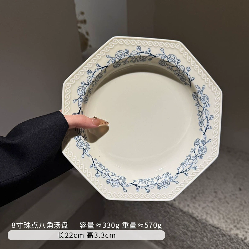 طقم وعاء وطبق بورسلين وردة مرسومة يدوياً tableware view 11