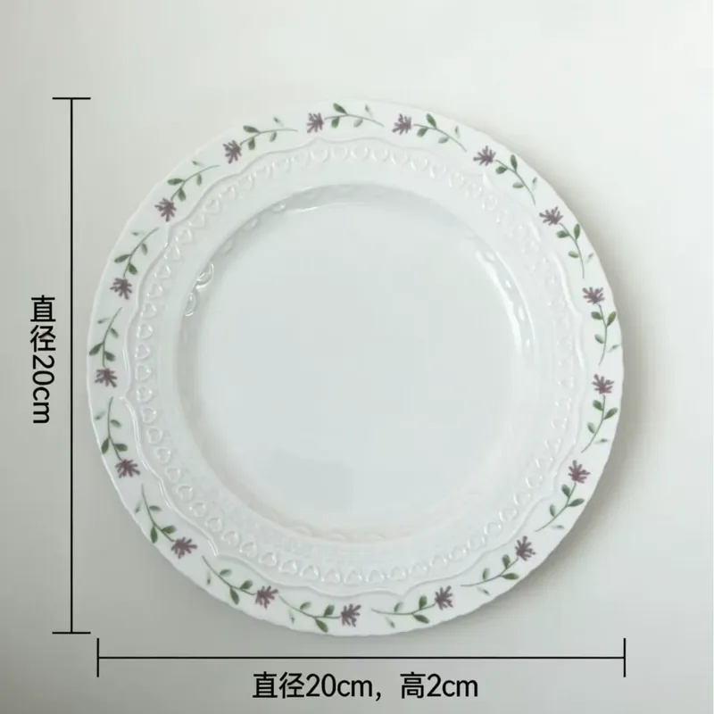 Plato y cuenco de cerámica floral en relieve francés tableware view 7
