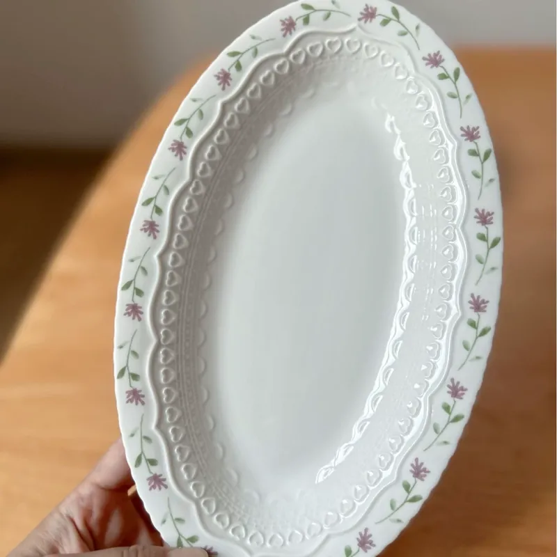 Plato y cuenco de cerámica floral en relieve francés tableware view 8