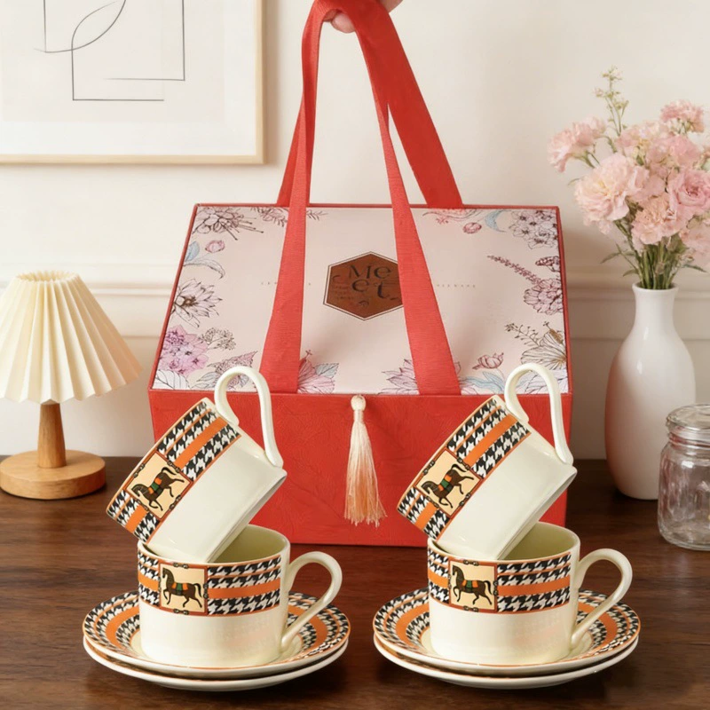Yellow Ceramic Coffee Cup Gift Set with Tray