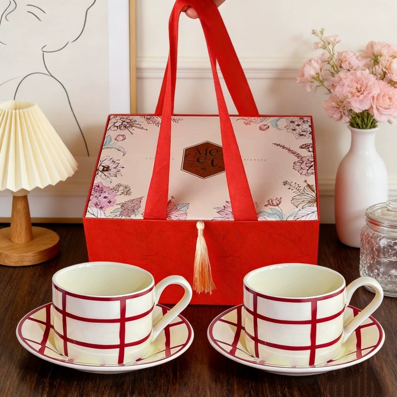 Yellow Ceramic Coffee Cup Gift Set with Tray tableware view 2