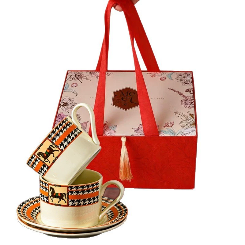 Yellow Ceramic Coffee Cup Gift Set with Tray tableware view 5
