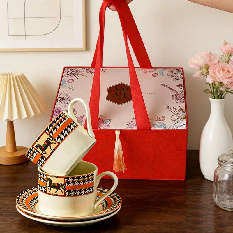 Yellow Ceramic Coffee Cup Gift Set with Tray tableware view 6