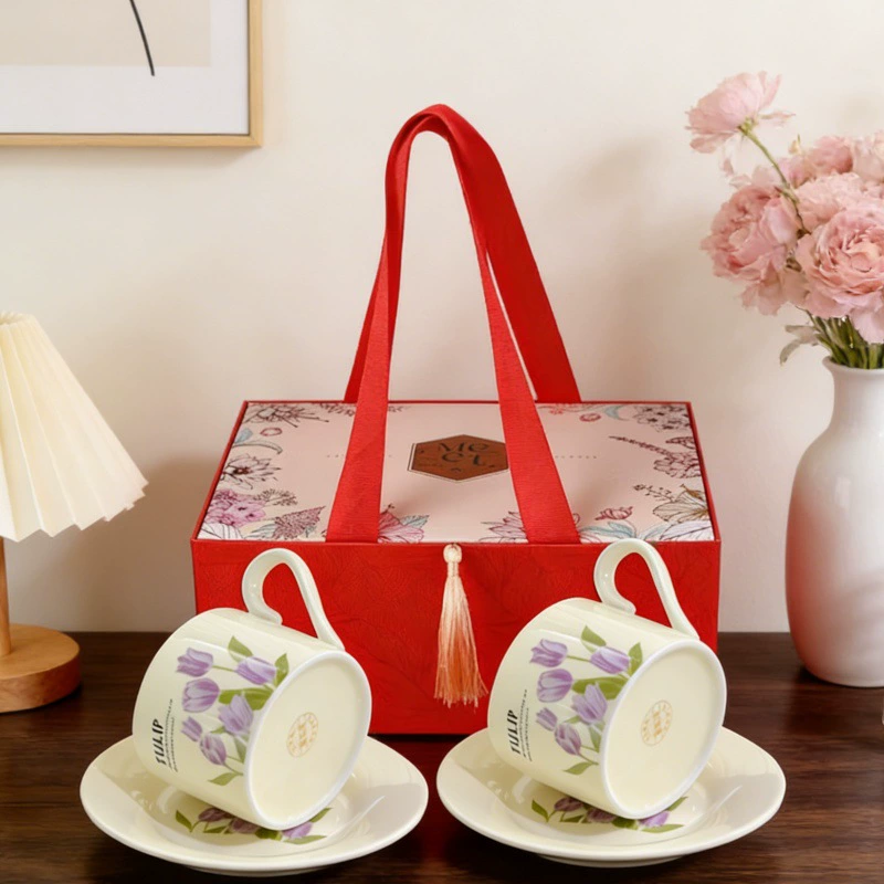 Yellow Ceramic Coffee Cup Gift Set with Tray tableware view 7