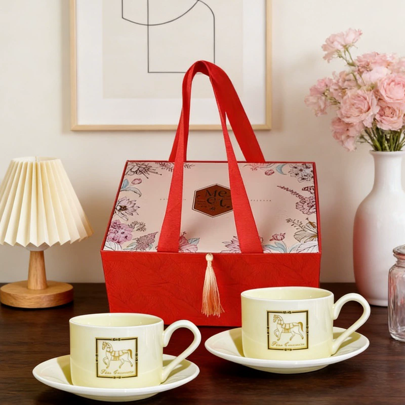 Yellow Ceramic Coffee Cup Gift Set with Tray tableware view 8