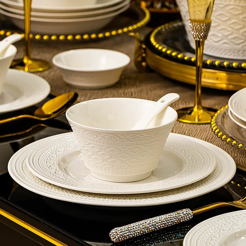Tazón de arroz de cerámica con relieve tableware view 3