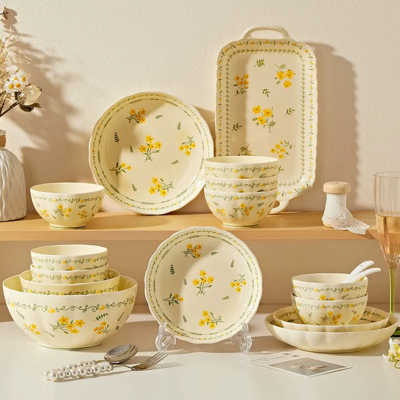Ensemble bol à riz et assiette en céramique décor sous glaçure tableware view 2