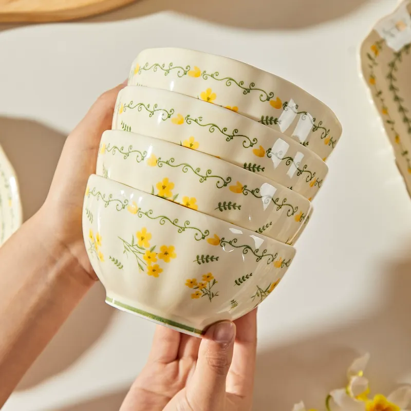 Ensemble bol à riz et assiette en céramique décor sous glaçure tableware view 4