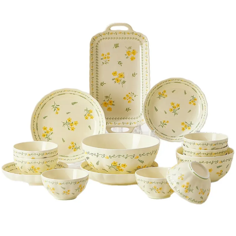 Ensemble bol à riz et assiette en céramique décor sous glaçure tableware view 5