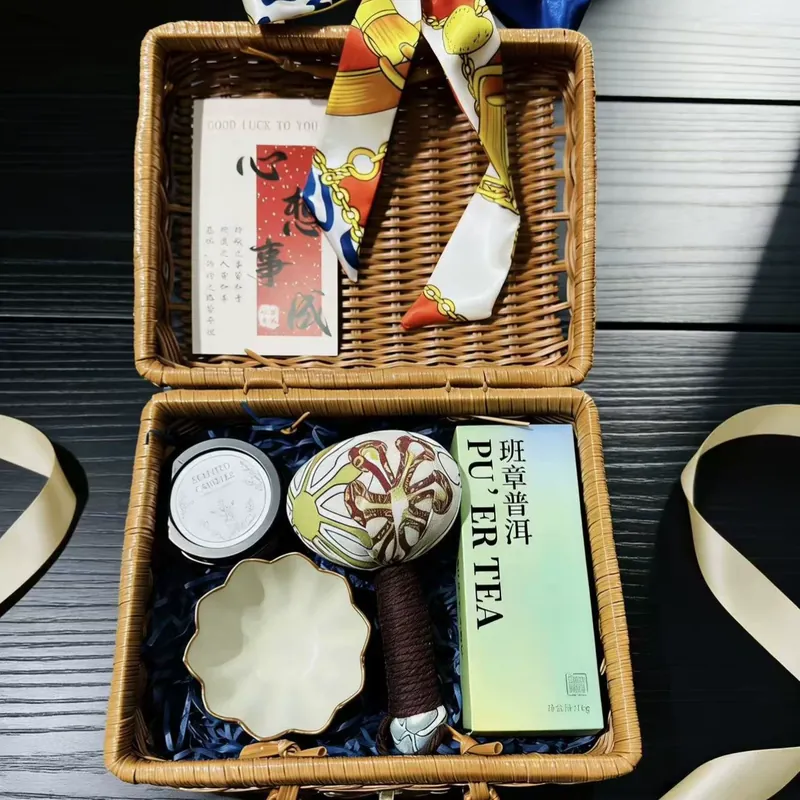 Wicker Basket Tea Gift Set tableware view 2
