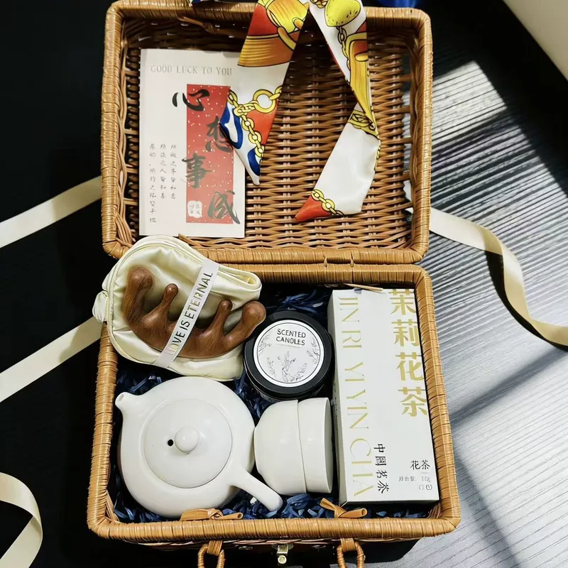 Wicker Basket Tea Gift Set tableware view 3