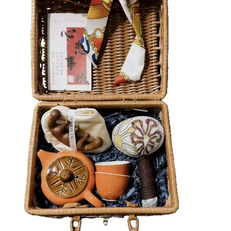 Wicker Basket Tea Gift Set tableware view 5