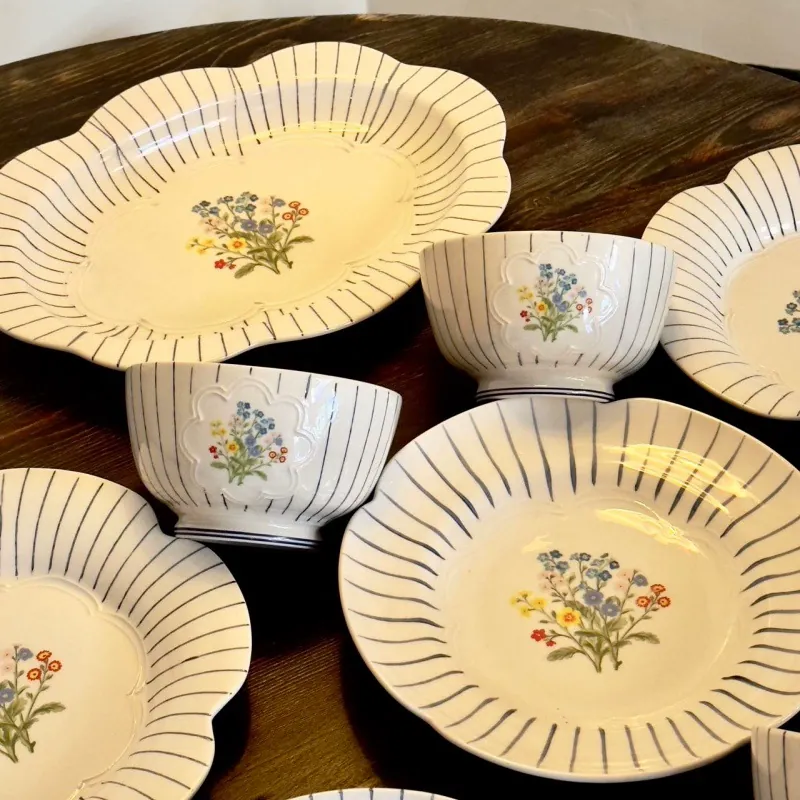 Vintage Porcelain Dinner Plate and Bowl Set