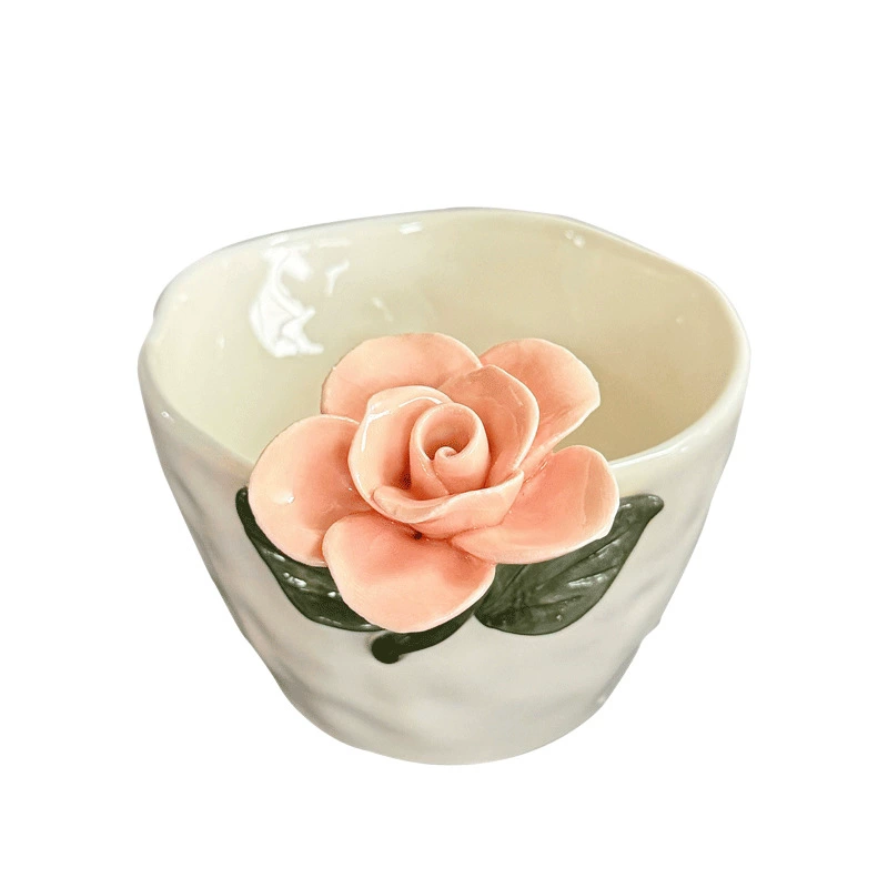 Tasse à café en céramique fleur embossée faite main tableware view 5