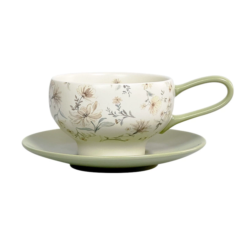 Juego de taza de café y platillo de cerámica verde tableware view 5