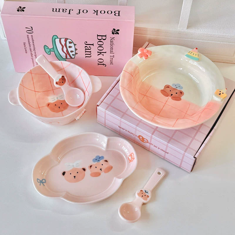 Service de table en céramique ours rose tableware view 2