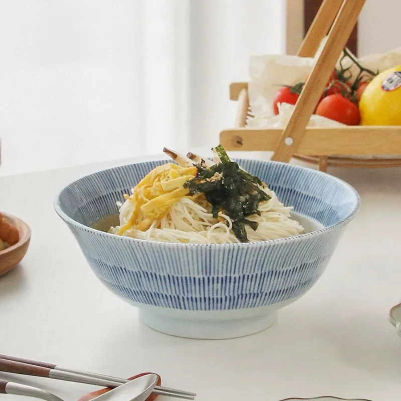 Porcelain Noodle Bowl with Blue Line tableware view 2
