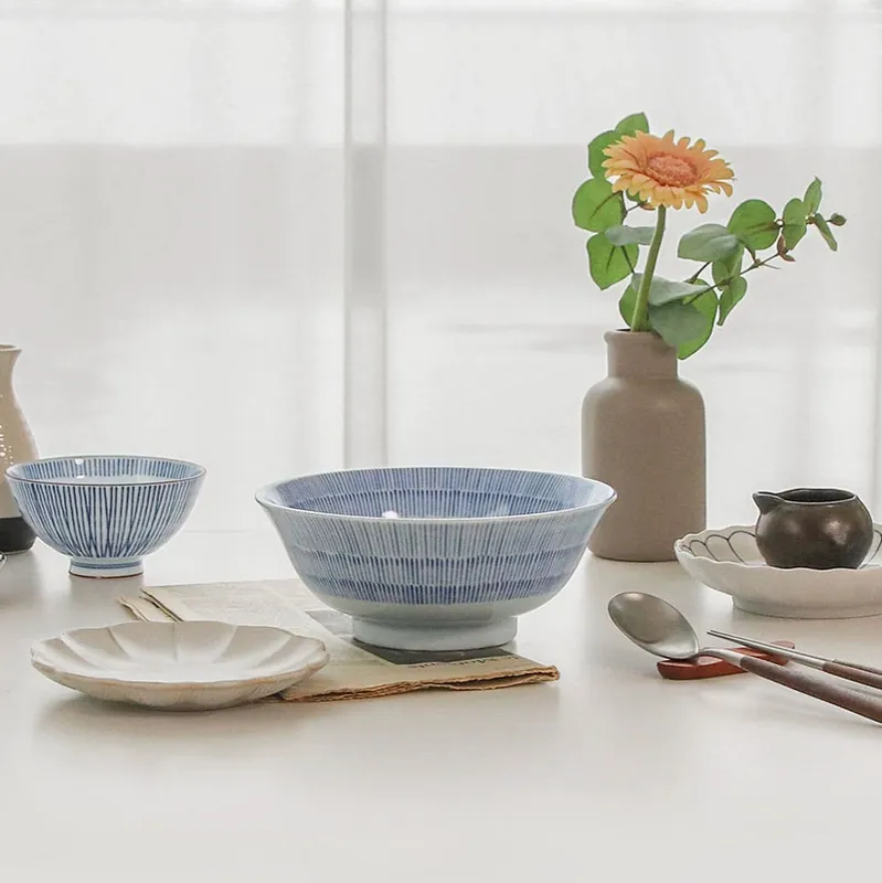 Porcelain Noodle Bowl with Blue Line tableware view 4