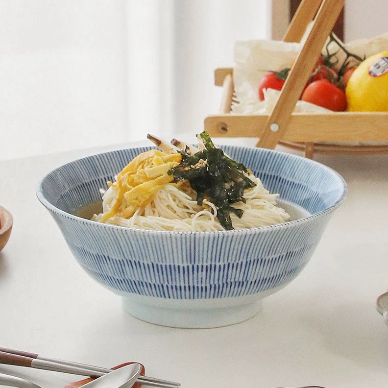 Porcelain Noodle Bowl with Blue Line tableware view 6