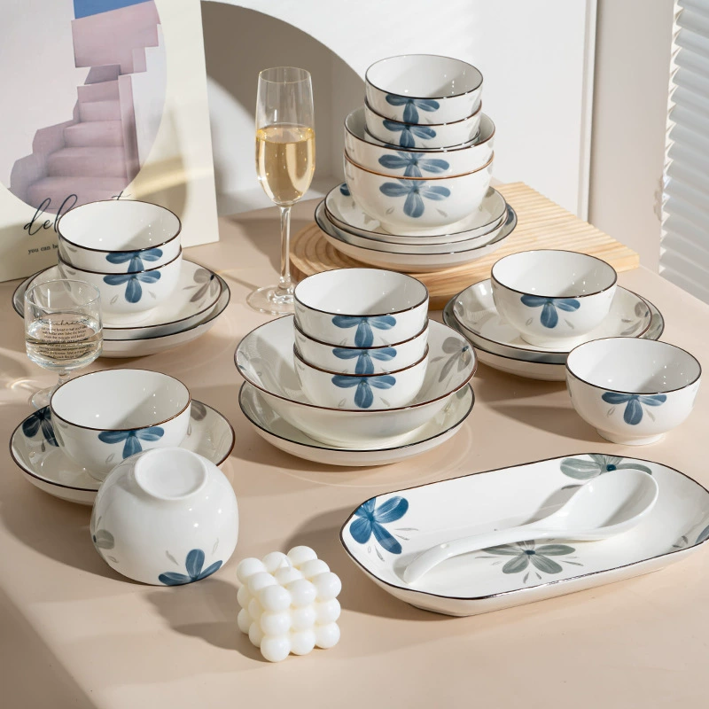 Набор керамической посуды с японской орхидеей tableware view 3