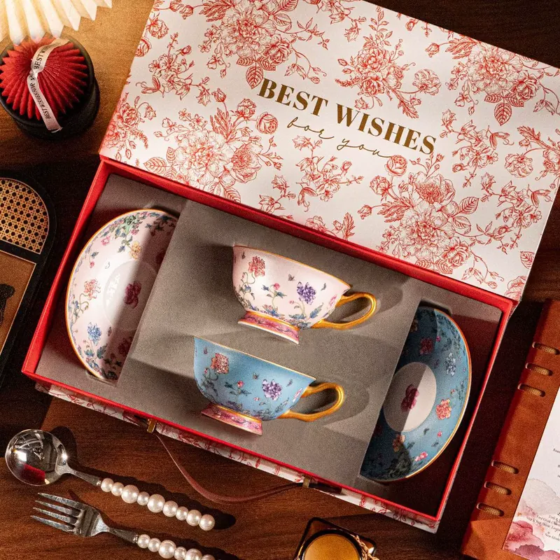 Porcelain Coffee Cup and Saucer Set tableware view 2