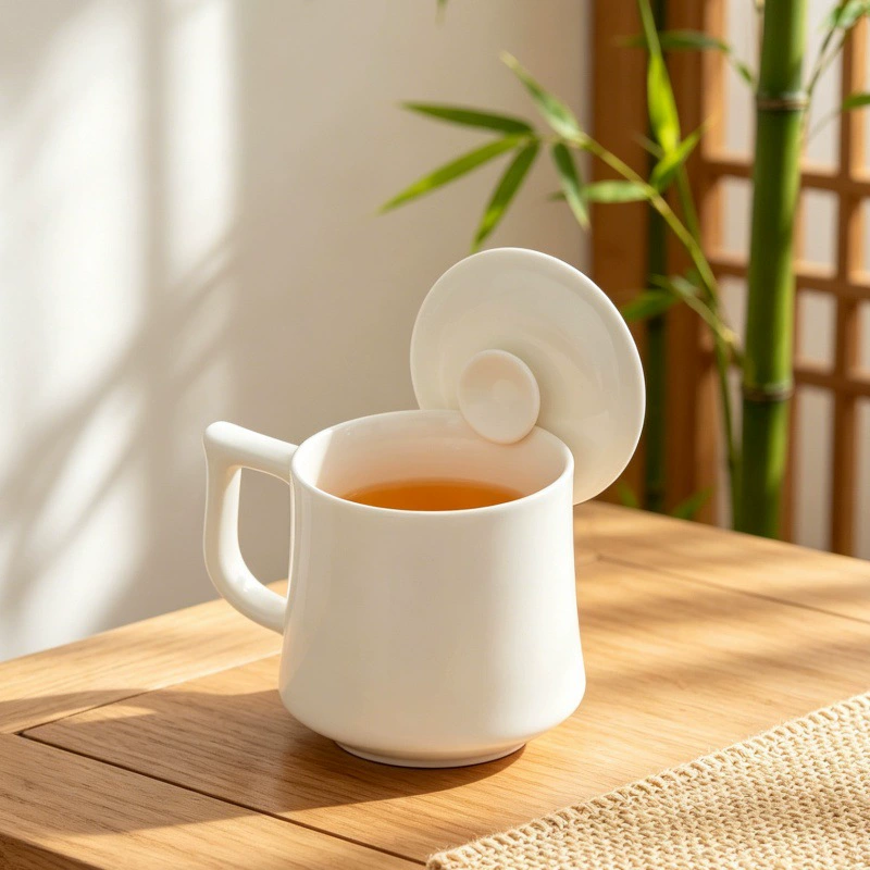 White Ceramic Mug with Lid