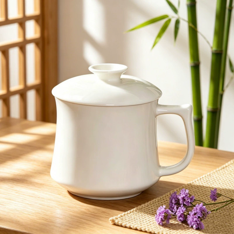 كوب سيراميك أبيض مع غطاء tableware view 3