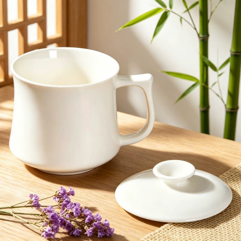 كوب سيراميك أبيض مع غطاء tableware view 4