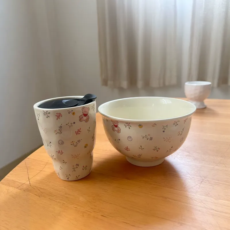 Керамическая тарелка для завтрака и кружка медведь tableware view 2